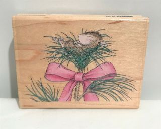 House Mouse Comfort & Joy Christmas Pine Branch Mice Holiday Rubber Stamp Rare