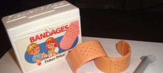 4pc Rare Fisher Price 1987 Pretend Bandaids Bandages Box 4 Doctor / Medical Kit