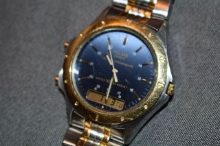 RARE Pulsar v041 911l Men ' s Watch Analog Digital Two - Tone Blue Dial BATTERY 3