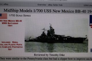 1/700 Classic Warships Uss Mexico Bb 40 Resin Metal Ship Model Boat Rare