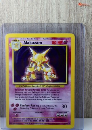 Alakazam Holo Rare Pokemon Card 1/102 Base Set Top Loaded Good/played