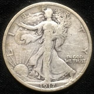 1917 - S Type 2 Walking Liberty Half Dollar 25c Vf Rare Us Coin.