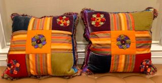 Mackenzie Childs Silk And Velvet Flower Box Pillows - Exceptionally Rare