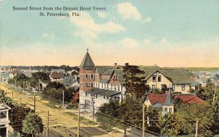 Fl 1900’s Rare Florida 2nd Street View From Detroit Hotel In St Petersburg Fla