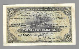 Egypt Nb 25 Piastres 1942 P10c - Banknote Rare Xf