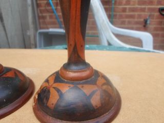Rare Dryad Leicester Arts and Crafts Hand Painted Wooden Candlesticks 4
