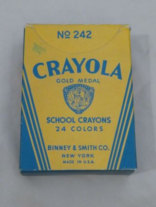 Rare Vintage Crayola Gold Medal Crayons 24 Ct Box No 242 Binney & Smith Pre 1955