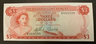 Bahamas 3 Dollars 1965 Banknote Gem Unc Very Rare