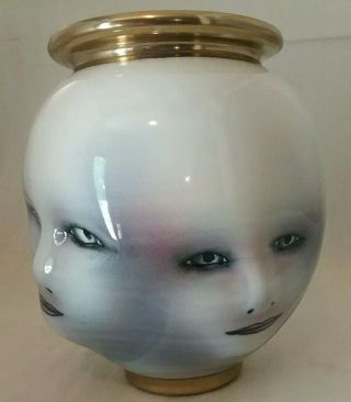 Signed Bing Gleitsman Ceramic Art Deco Faces Vase 1994 Rare Unique California