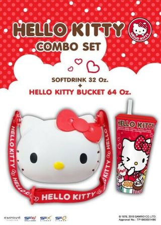 Sanrio Hello Kitty Combo Set Bucket Cup Cute Cartoon Movie Cinema Theater Rare