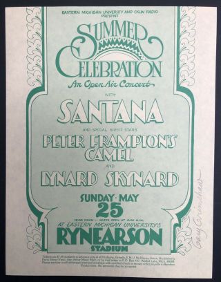 Gary Grimshaw Santana Frampton Lynyrd Skynyrd Signed Handbill 1975 Rare