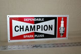 Rare 1950s Champion Spark Plug Dealer Galvanized Tin Painted Metal Sign Gas Oil