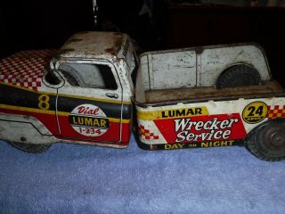 vintage tow truck tin toy big very old very rare 2
