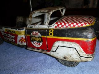 vintage tow truck tin toy big very old very rare 3