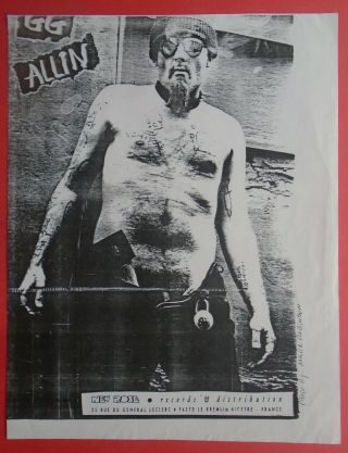 Rare Punk Concert Poster - G G Allin - Rose Records/france - Promoter - Distributer