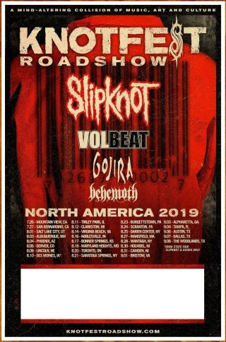 Slipknot | Volbeat | Gojira | Behemoth Knotfest 2019 Ltd Ed Rare Tour Poster