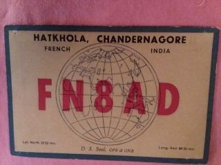 Fn8ad - Hatkhola,  Chandernagore - French India - 1952 - Qsl (rare - Deleted Entity)