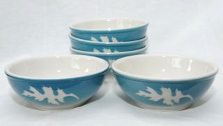 Syracuse China Blue Oakleigh Set Of 5 Bowls 6 1/2 " Restaurant Ware Airbrush Rare