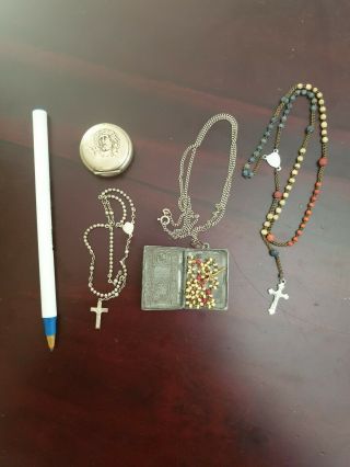 Set Of 3 Antique Rare / Scarce Mini Rosary Beads Catholic 1800 
