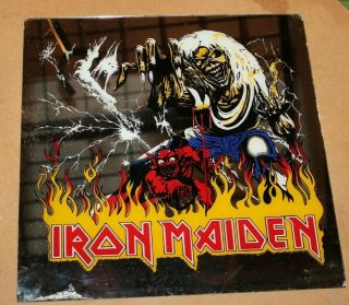 Rare Iron Maiden Framed Carnival Glass Mirror 12x12 Of The Beast 1982