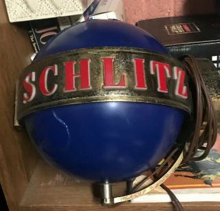 Rare Vintage Schlitz Beer Revolving Blue Globe Lighted Wall Sconce Sign 2