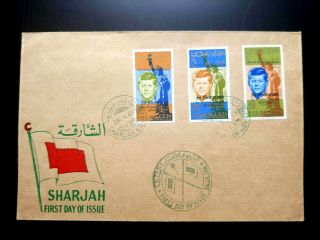 Very Rare Sharjah 1965 “overprint” Kennedy Memorial 1st Day Cover Hard To Find