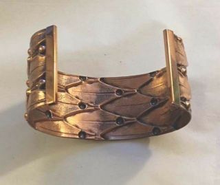 Rare Unusual Vintage RENOIR Mid Century Copper Cuff Bracelet Quilted Dot Pattern 3