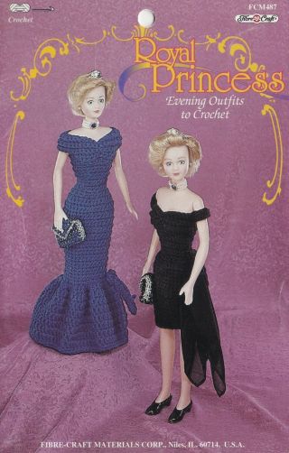 Royal Princess Evening Outfits,  Fibre Craft Crochet Pattern Booklet Fcm487 Rare
