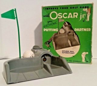 Rare Vintage Oscar Jr Automatic Ball Return Putting Practice Golf Iob Caddy