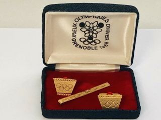 Rare 1968 Grenoble The X Winter Olympic Games Boxed Cufflinks & Tie Pin Set