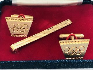 Rare 1968 Grenoble The X Winter Olympic Games Boxed Cufflinks & Tie Pin Set 3