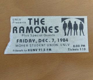 Ramones Rare Las Vegas 1984 Concert Ticket Stub Punk Rock