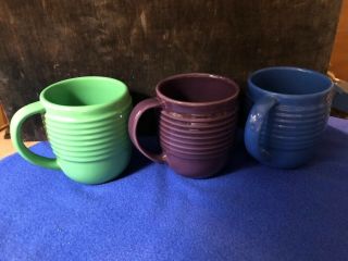 Bosco Ware Set 3 Coffee Mugs Green Blue Pu Beehive Rings Crate & Barrel Rare