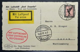 Germany 1930,  $$$,  Zeppelin,  Rare Münster Airship Backflight Pic Ppc,  Deutschland
