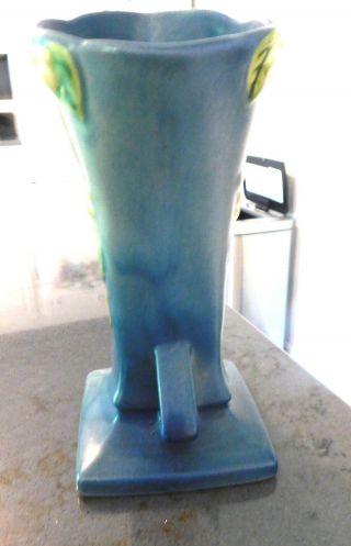 RARE Vintage Roseville Snowberries 7 inch Bud Vase in Persian Blue (1947) 3
