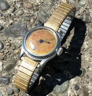 Rare Longines 1943 Wwii Era Steel 25mm Case 12/24 Hr Gold Tone Face Wrist Watch