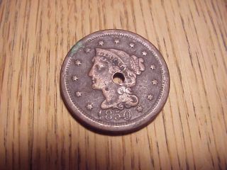 Vintage Antique Civil War Relic Very Rare Holed 1850 Large Cent Button