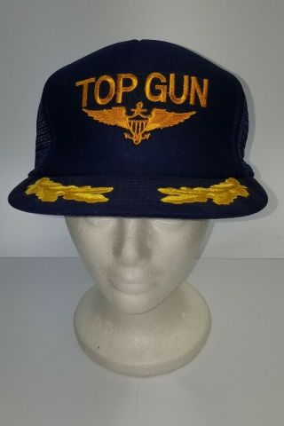 Vintage 1986 Top Gun Paramount Pictures Movie Snap Back Hat Cap Navy Gold Rare