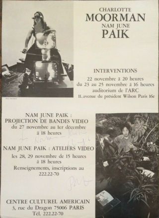 Rare 1978 Nam June Paik Signed Fluxus Poster Charlotte Moorman Paris