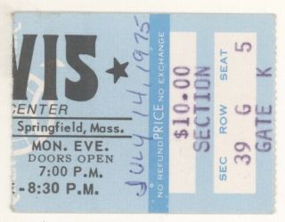 Rare Elvis Presley 7/14/75 Springfield Ma Concert Ticket Stub