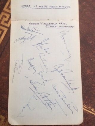 Very Rare England Cricket Team Autographs 1956 Jim Laker 19 Wickets Old Trafford