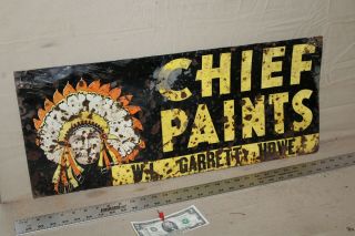 Rare 1940s Chief Painted With Indian 2 - Sided Metal Sign Gas Oil Service Auto Car