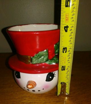 Vintage Lefton Red Hat Snowman Mug Cup Planter Candy Cane Christmas Ceramic Rare