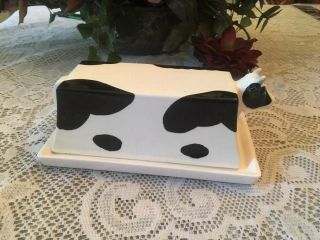 A Rare Vintage Dept 56 Cownow Cow Butter Dish With Lid