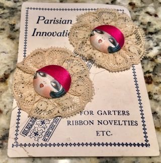 Antique 1920s Parisian innovation garter accessory,  very rare especially on card 2