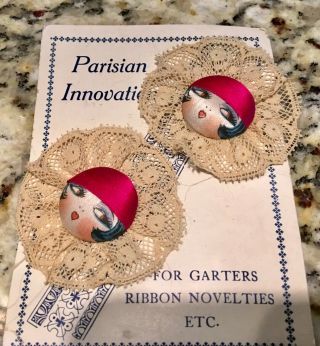 Antique 1920s Parisian innovation garter accessory,  very rare especially on card 3