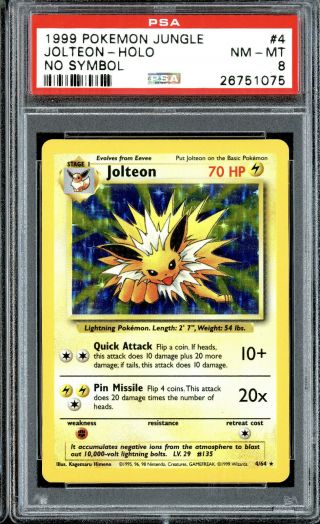 1999 Pokemon Jungle Misprint Error No Symbol Jolteon Holo Foil Rare Psa 8