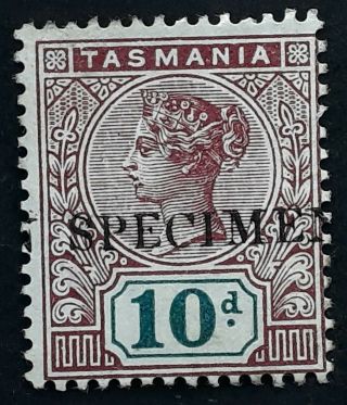 Rare 1899 Tasmania Australia 10d Purple Lake&dp Green Tablet Stamp Specimen