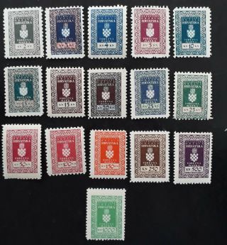 Rare 1941 - 43 Croatia Set Of 16 Revenue Stamps Muh