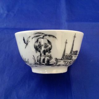 Rare Worcester Scratch Cross Pencilled Boy On Buffalo Bowl C1755 Caughley Bow